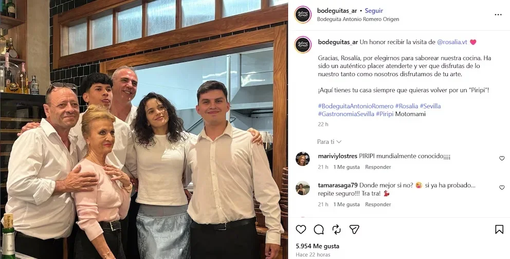 La visita de Rosalía a la Bodeguita Antonio Romero para probar el 'piripi'.
